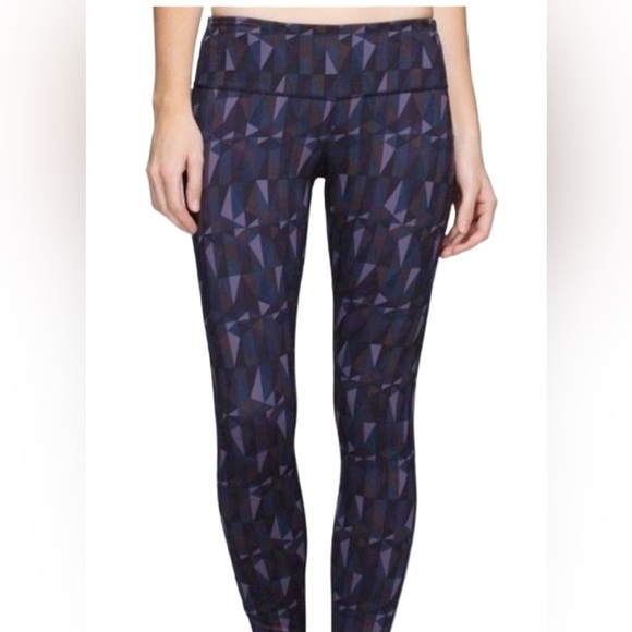 Lululemon Wunder Under Leggings 2 Purple Blue Geometric Activewear Workout - Picture 1 of 7